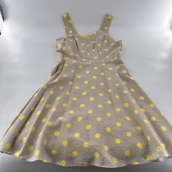 Yumi Yellow Polka Dot 8/10 L Sleeveless Fit & Flare Dress Viscose Linen Boho - Picture 11 of 15